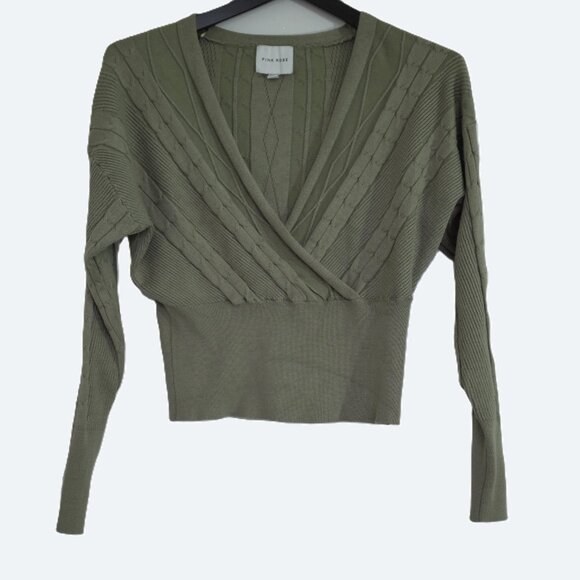 COPY - Pink rose willow green cable knit wrap sweater size M - Picture 1 of 8